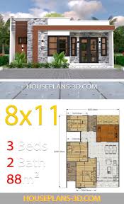 House Design 8x11 With 3 Bedrooms Full Plans House Plans 3d House Front Design House Plans House Construction Plan