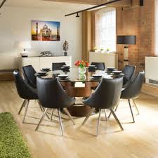 The set provides ample room for dining with your guests, friends, or family. Large Round Glass Top Walnut Dining Table 8 Black Modern Chairs 719034687988 Ebay