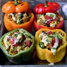 Fat, 16mg chol, 18g prot, 26g carbs, 4g fiber, 1129mg sod, 6g sugar: Vegan Stuffed Peppers Elavegan Recipes