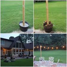 Diy Post To Hang Patio Lights 25 Each Fake Whiskey Barrel 8ft Landscape Tim In 2021 Small Backyard Landscaping Backyard Landscaping Backyard Patio