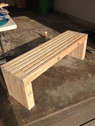 Make a simple custom slat garden bench for your seating and create a cozy and comfortable space in your garden. Exterior Simple Idea Of Long Diy Patio Bench Concept Made Of Wooden Material In Natural Color With Strong Diy Patio Bench Wood Bench Outdoor Garden Bench Diy