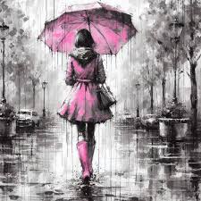 Lady walking in the rain with colorful accessories