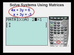 The solve by substitution calculator allows to find the solution to a system of two or three equations in both a point form and an equation form of the answer. Using Matrices To Solve Systems Of Equations On The Graphing Calculator Youtube