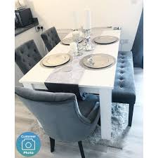 The width is 90cm and the height is 75cm. White Extendable Dining Table With High Gloss Finish 6 Seater Vivienne Furniture123