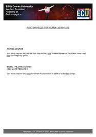 Female contemporary musical theatre audition songs! Auditions Female Monologues Western Australian Academy Of