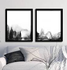 Black And White Nature Art Prints Set Of 2 Forest Wall Art Prints Black And White Watercolor Digital Download Printable Landscape Abstract Mountain Wall Decor Abstract Watercolor Landscape Abstract Landscape Forest Wall Art