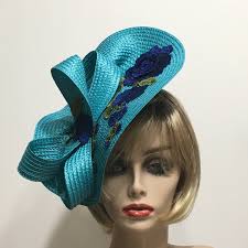 Turquoise Derby Fascinator, Horse Race Hat, Kentucky Derby Hat, Races  Fascinator, Blue Rose Church Hat, Tea Party Hat, Wedding Guest Hat