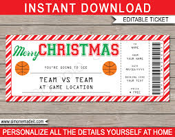 Christmas Basketball Ticket Gift Voucher Printable Basketball Ticket Template Basketball Tickets Certificate Templates Gift Vouchers