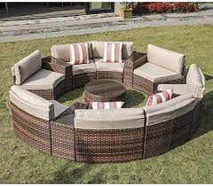 Amazon Com Sunsitt Outdoor 13 Piece Round Sectional Set Patio Furniture Synthetic Wicker Sofa Bei Patio Furniture Covers Beige Cushions Outdoor Furniture Sets