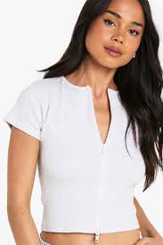 Top a coste a maniche corte con doppia zip