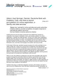 Deutsche bank aukioloaikoja sisään frankfurt am main, 60325. Allianz Axel Springer Daimler Deutsche Bank With Postbank Core And Here To Launch Joint Platform For Online Registration E Identity And Data Services Daimler Global Media Site
