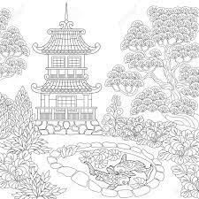 Coloriage Du Temple Oriental Tour Pagode Japonaise Ou Chinoise Dessin De Croquis A Main Levee Pour Livre De Coloriage Antistress Adulte Clip Art Libres De Droits Vecteurs Et Illustration Image 84181089