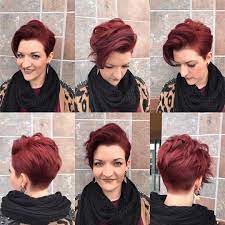 Stylish Burgundy Stacked Pixie With Long Textured Top Fringe The Latest Hairstyles For Men And Women 2020 Hairstyleology Short Choppy Haircuts Thick Hair Styles Choppy Haircuts