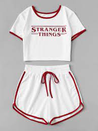 See more ideas about stranger things, stranger, stranger things funny. Stranger Things Red Letter Print Crop Set Stranger Things Outfit Cute Lazy Outfits Cute Casual Outfits