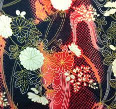 Oriental Fabric Coral Pink Floral On Black By Itaya Naomi Etsy Coral Pink Pink Floral Print Patterns