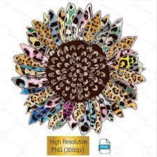 Colorful Leopard Sunflower Png Transparent Background Sublimation Design Sunflower Png Valentine Clipart Transparent Background