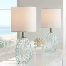 Shop for bedroom lamps in lamps. Rita Modern Coastal Small Accent Table Lamps 17 1 2 High Set Of 2 Diamond Patterned Blue Green Glass Fabric Drum Shade Decor For Bedroom House Bedside Nightstand Home Office 360 Lighting Amazon Com