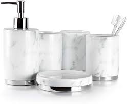Crafted in bright white ceramic, the basketweave pattern of the mandarin bath accessories collection by sv casa lends a contemporary feel to. Amazon Com Willow Ivory Bathroom Accessories Set 5 Piece Ceramic Bath Set Toothbrush Holder Soap Dispenser Soap Dish 2 Tumblers Marble Collection Home Kitchen
