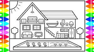 How to draw a house scenery for kids. How To Draw A Cute House With A Garden For Kids Cute House Drawing House Coloring Pages Youtube