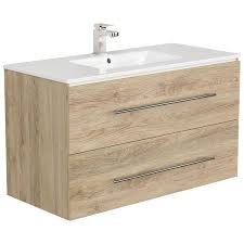 Bathroom Vanity Unit With 100cm Ceramic Basin Abuja 02 In Oak Light W Smaller cabinets work as a corner vanity unit for limited space.