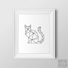 Black And White Geometric Animal Drawings Geometric Cat Art Origami Cat Print Digital Modern Decor Black And White Geometric Wall Art Printable Art C Cat Wall Art Geometric Drawing Geometric Cat