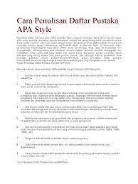 Apa (american psychological association) referencing style ialah gaya rasmi dalam menyenaraikan sumber rujukan (references) dan citasi (citations). Cara Penulisan Daftar Pustaka Apa Docx