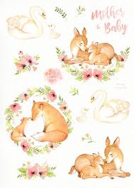 Mother Baby Watercolor Clip Art Woodland Animals Kids Etsy Animal Clipart Watercolor Animals Baby Clip Art