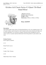 kitchen aid classic series 4.5 quart