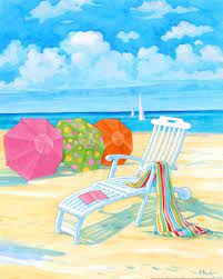 Oceanside Iv By Paul Brent Beach Sun Lounger Chair Parasol Umbrella Brent From 5 99 Painting Art Prints Framed Art Prints