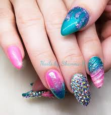 Acrylic Black And Teal Nails Shannas Beauty Biz Lightelegance Unicornnails Pink And Teal Nails With Glitter And Swarovski Acrylic Nails With Gel Designs With Images Teal Nails Trendy Nails Nails