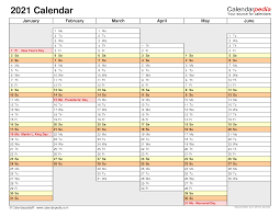 Unsere kalender sind lizenzfrei, und können direkt heruntergeladen und ausgedruckt werden. 2021 Calendar Free Printable Excel Templates Calendarpedia