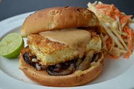 tofu burgers with caramelized onions