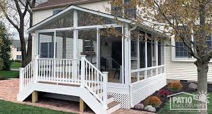 Either way, a roof extension is a great way to cover a deck, but often it's darker than a pergola, awning or pavilion because there are usually 2 solid walls. Sunrooms With Gable Roofs Photo Gallery Patio Enclosures