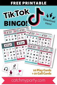 Free printable baby shower bingo cards before the baby shower, print off these free baby shower bingo cards. Free Printable Tiktok Bingo Game With 16 Playing Cards Catch My Party