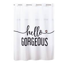 Shop unique shower curtains from florals to boho styles our curtains come in a variety of fabrics and prints! Hello Gorgeous Shower Curtain With Liner Black White Hookless Target