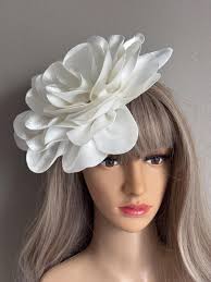 White rose flower derby fascinator headpiece bridal white rose fascinator  church hat white floral hat Derby Kentucky hat for women size 10”