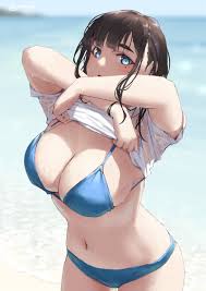 original, bikini, beach, undressing, mole under eye - Anime R34