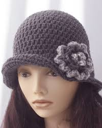 Hand Crochet Gray Cloche With Flower: Woman's Hat
