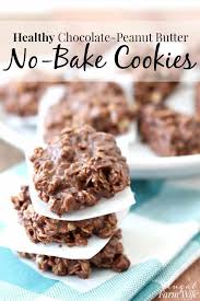 These Healthy No Bake Chocolate Peanut Butter Cookies Have Lower Sugar Than Their Traditi Peanut Butter No Bake Healthy Baking Desserts Healthy No Bake Cookies
