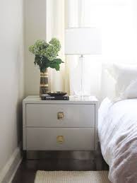 Bedrooms Glass Lamp Glossy White Lacquer 2 Drawer Nightstand White Slipcover Headboard Jute Bedroom Night Stands Home Bedroom White Lacquer Bedroom Furniture