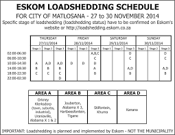 Eskom has implemented stage 2 load shedding from 10 saturday night to 5 am on monday morning. Facebook
