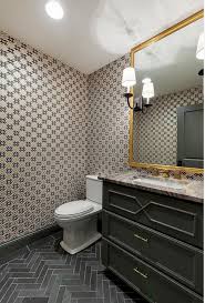 That's why we've only selected floor tiles that are extremely durable are easy to clean and will suit any interior or style. Gray And Gold Powder Room With Gray Slate Herringbone Floor Tiles Contemporary Bathroom