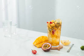 South african rooibos is blended with natural mango, passionfruit, and lemon flavors. Mango Passion Fruit Tea In A Transparent Glass Stock Photo Picture And Royalty Free Image Image 114244475