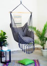Gray Macrame Hammock Chair Boho Hammock Swing Chair Cotton Etsy Swinging Chair Hanging Chair Outdoor Hammock Swing Chair