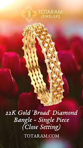 235 Dbl165 22k Gold Broad Diamond Bangle Singe Piece Close Setting Diamond Bangle Bangles Indian Diamond Jewellery