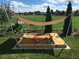 Sandpit With Awning As A Canopy Sandkasten Garten Sandkasten Sandkasten Bauen