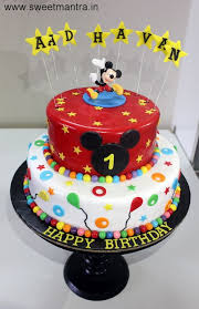 1st Birthday Cake Cartoon Images Disney Mickey Mouse Theme 2 Layer Designer Fondant Cake For Boy S 1st Birthday At Wakad Pune Mickey Cakes Mickey Mouse Cake Cartoon Birthday Cake