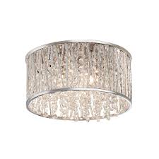 A heat resistant white acrylic lens protects the energy efficient fluorescent. Home Decorators Collection 11 5 Inch 3 Light Polished Chrome And Crystal Drum Shape Flush The Home Depot Canada