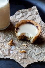 Chocolate Chip Cookie Cups With Panna Cotta Milk Spachethespatula Com Recipe Recipe Chocolate Chip Cookie Cups Chocolate Chip Cookies Desserts