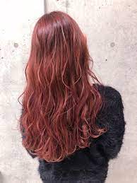 春先取り暖色系カラー レッドヘアカラー オレンジ ヘアカラー ロングヘア